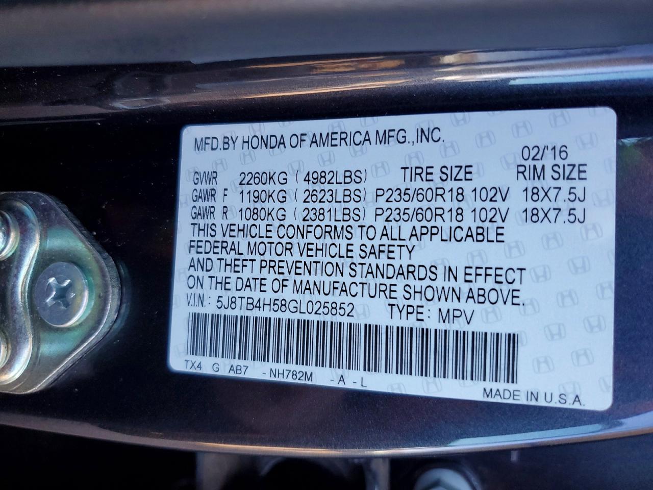 2016 ACURA RDX