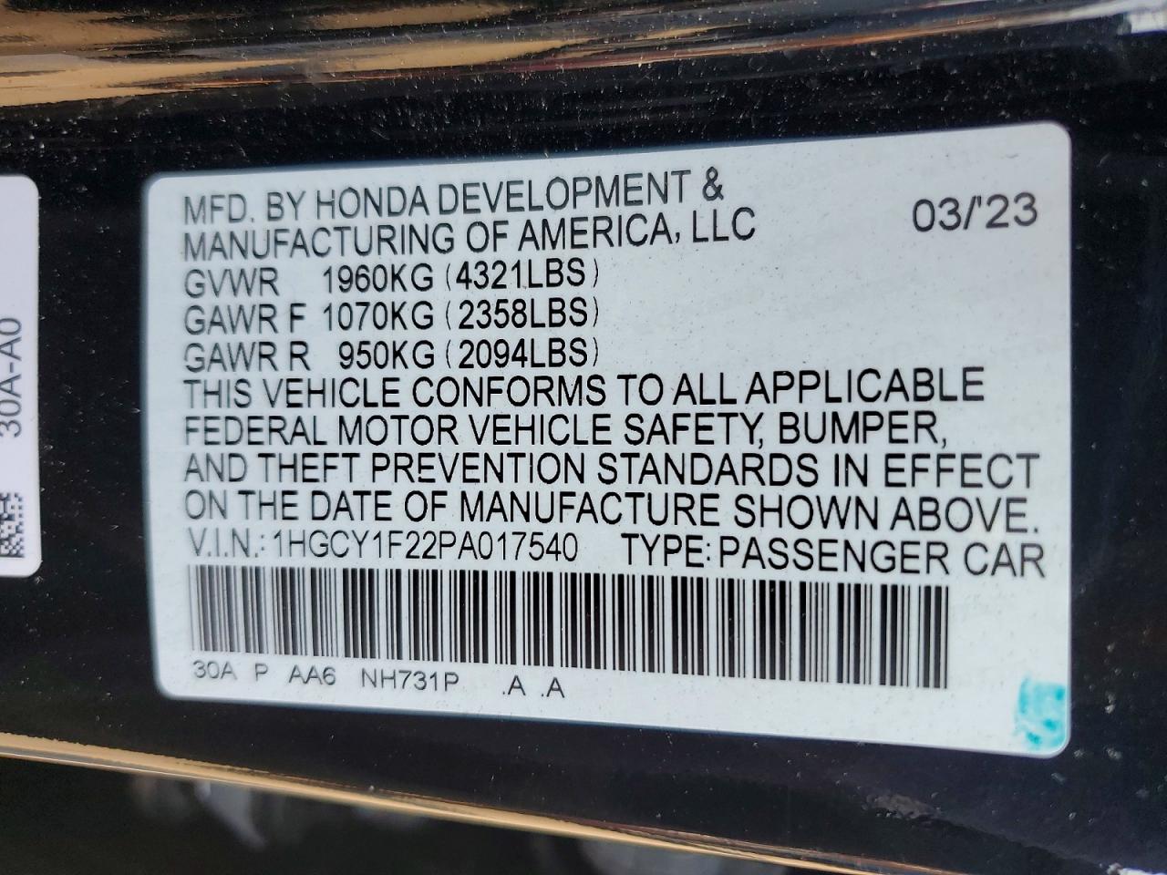 2023 HONDA ACCORD