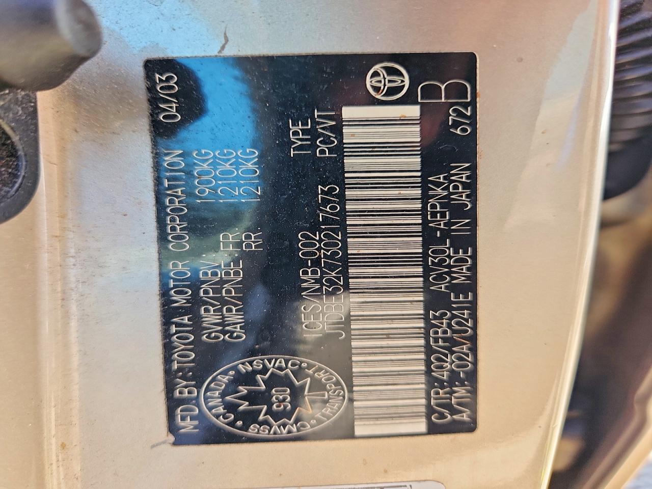 2003 TOYOTA CAMRY