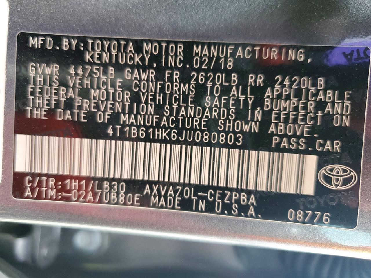 2018 TOYOTA CAMRY