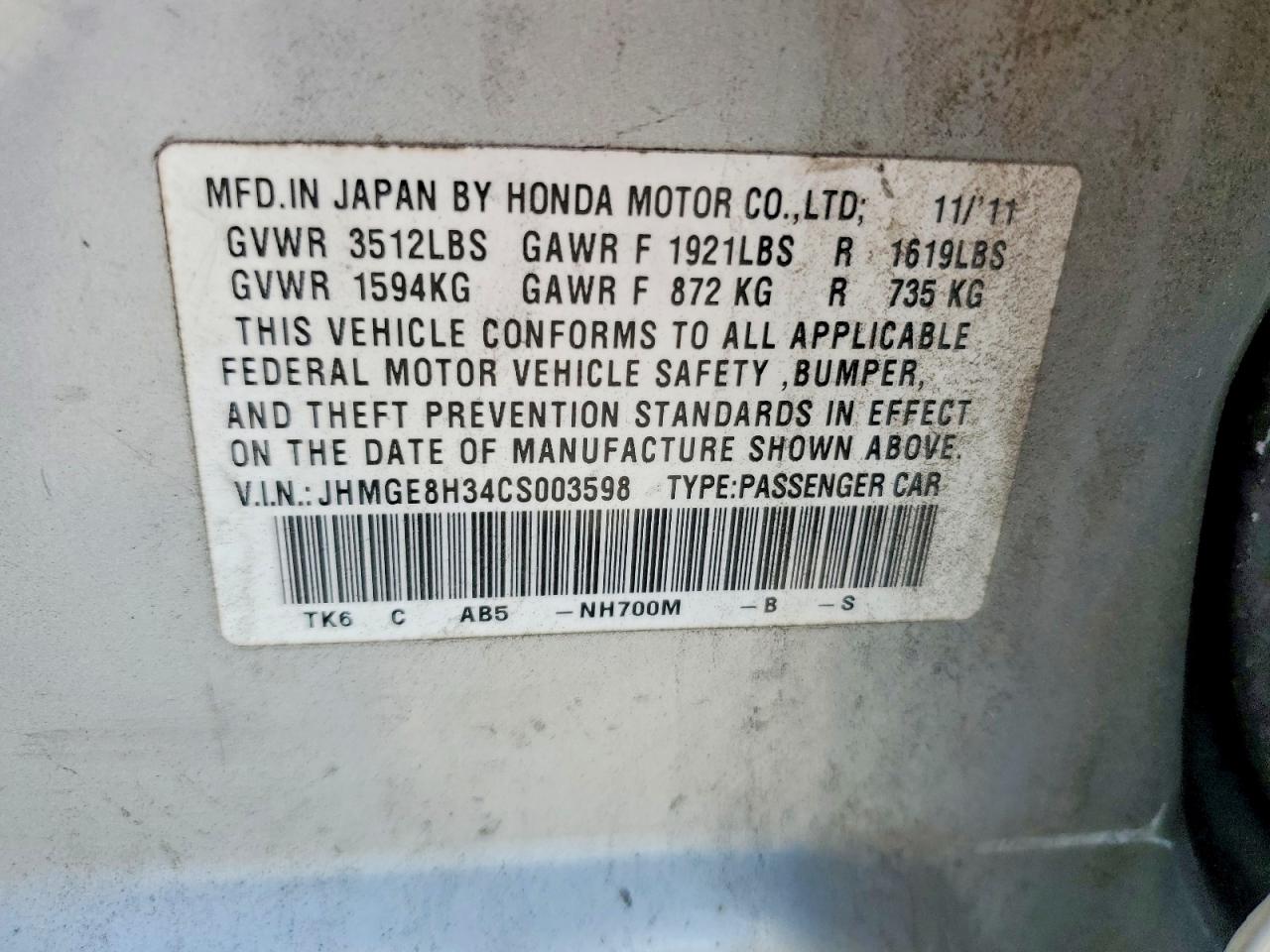 2012 HONDA FIT