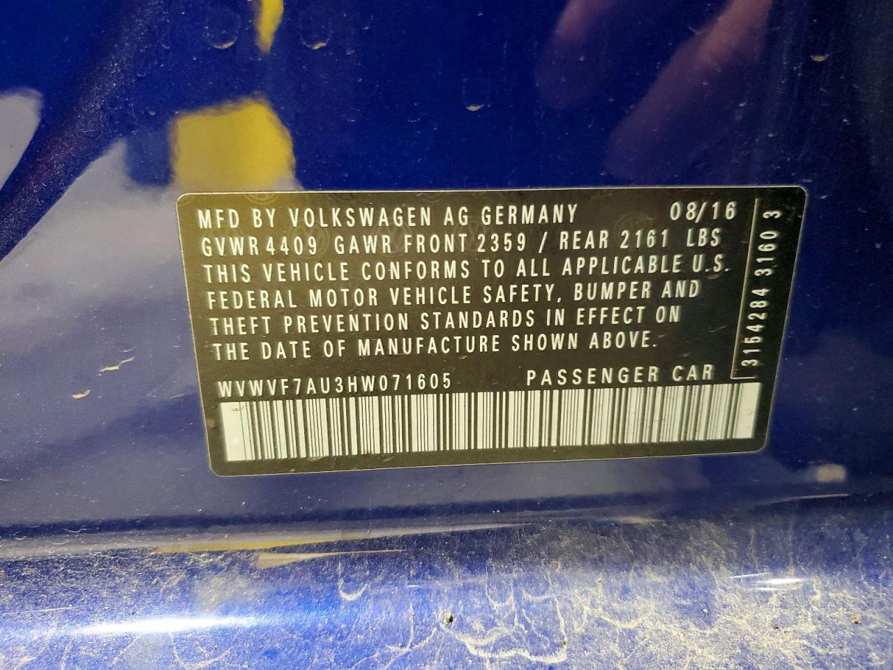 2017 VOLKSWAGEN GOLF