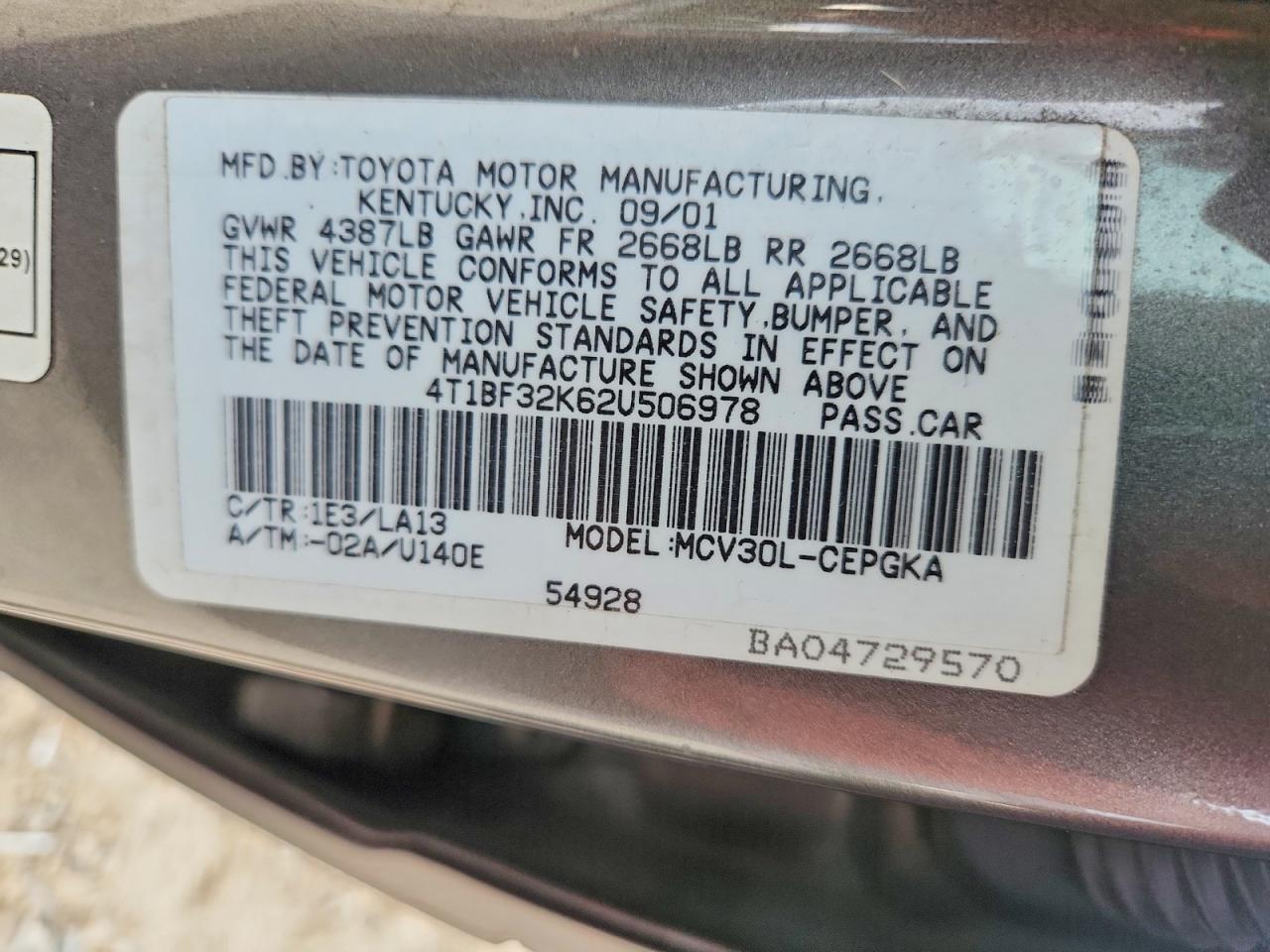 2002 TOYOTA CAMRY