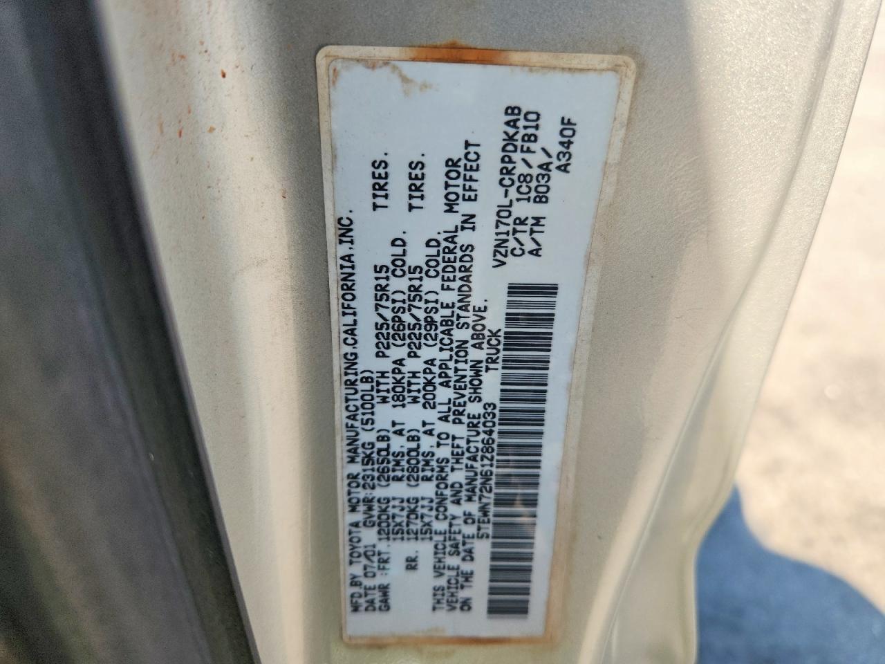 2001 TOYOTA TACOMA