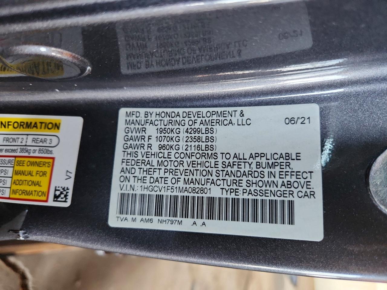 2021 HONDA ACCORD