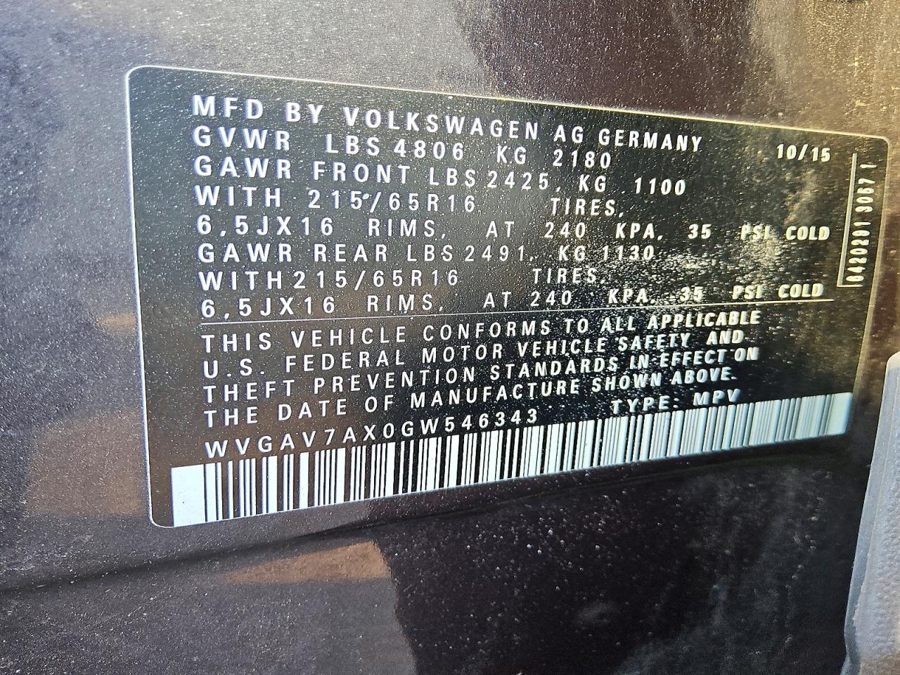 2016 VOLKSWAGEN TIGUAN