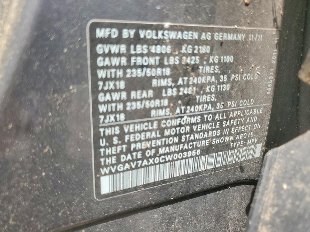2012 VOLKSWAGEN TIGUAN