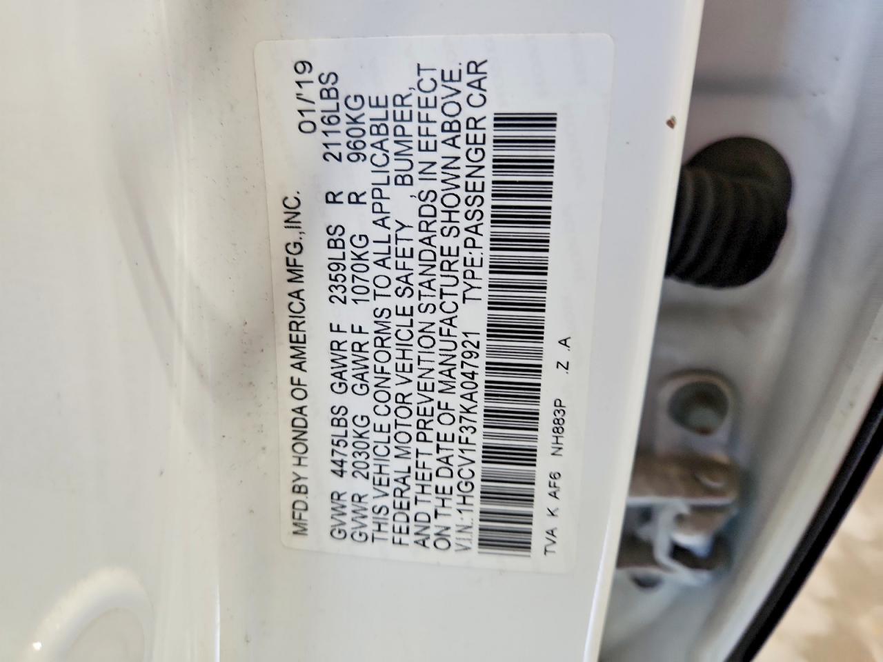 2019 HONDA ACCORD