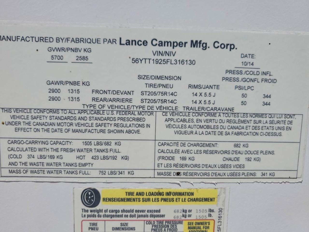 2015 LANCE CAMPER