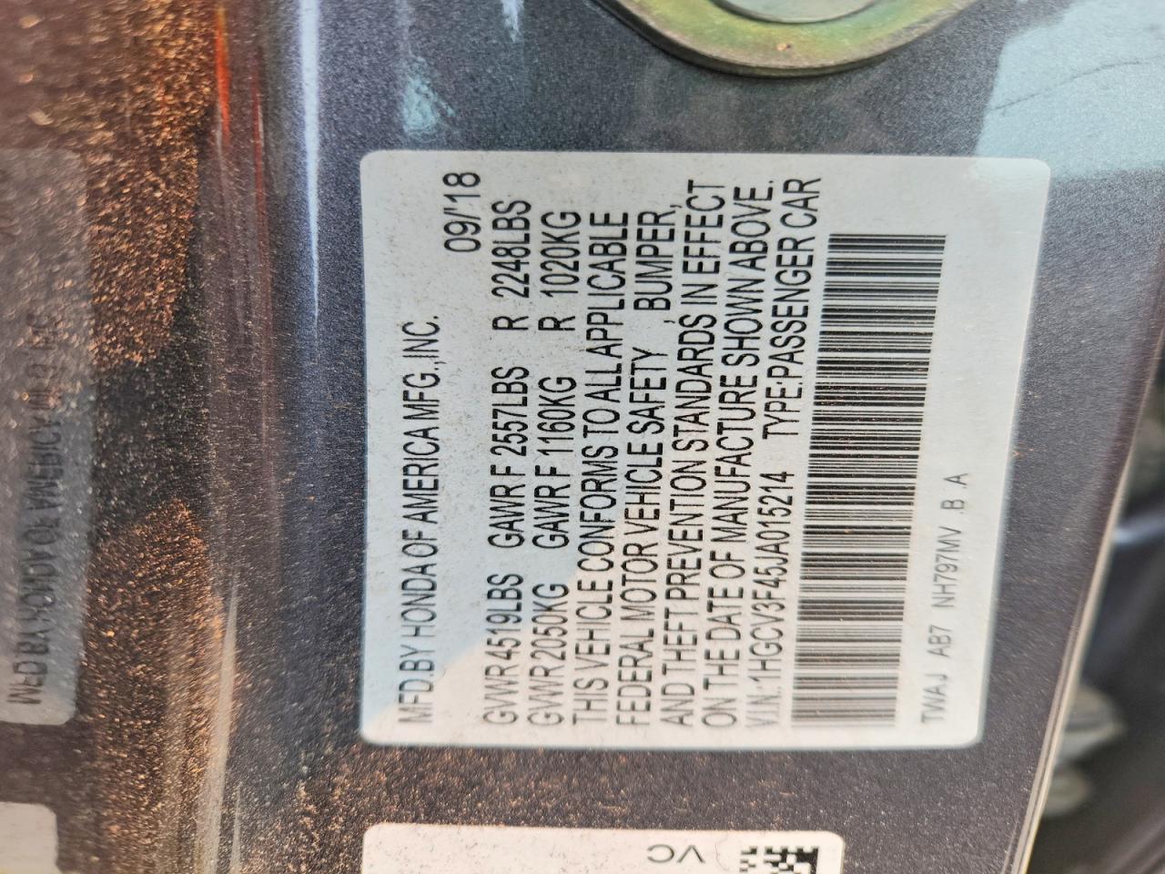 2018 HONDA ACCORD