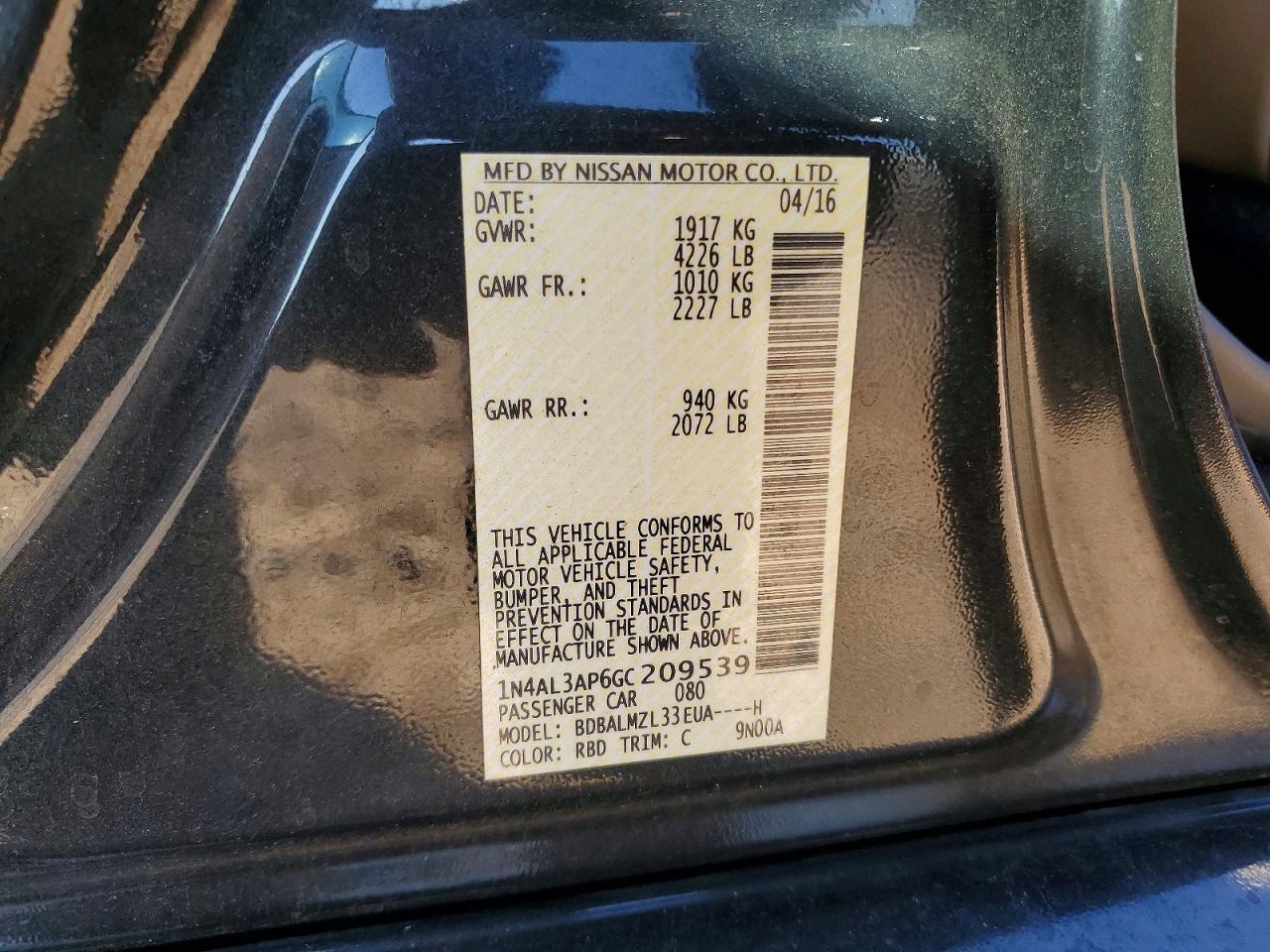 2016 NISSAN ALTIMA
