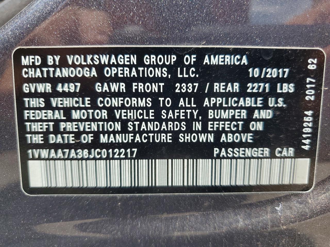 2018 VOLKSWAGEN PASSAT