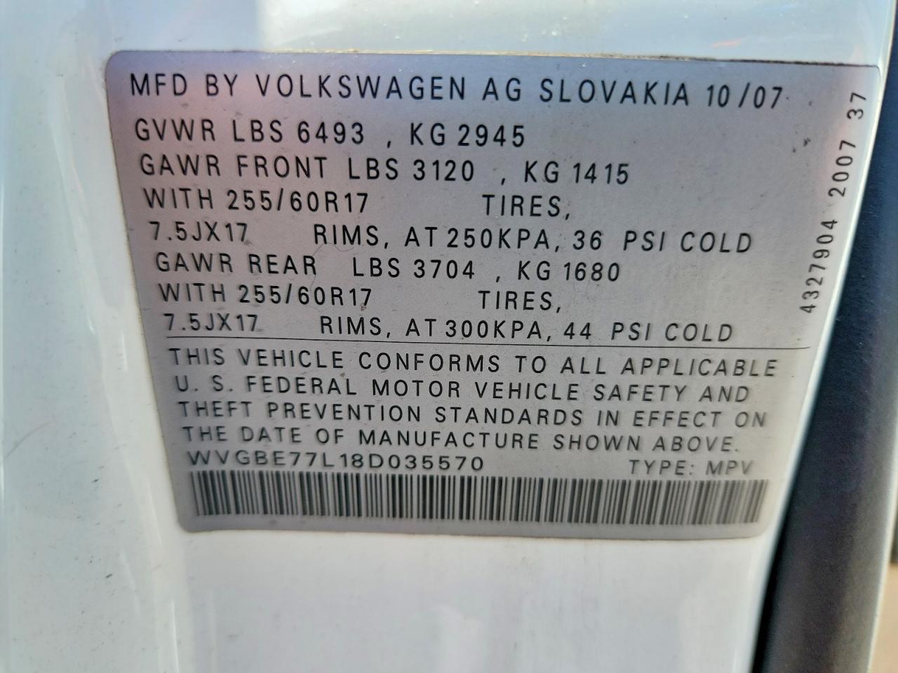 2008 VOLKSWAGEN TOUAREG