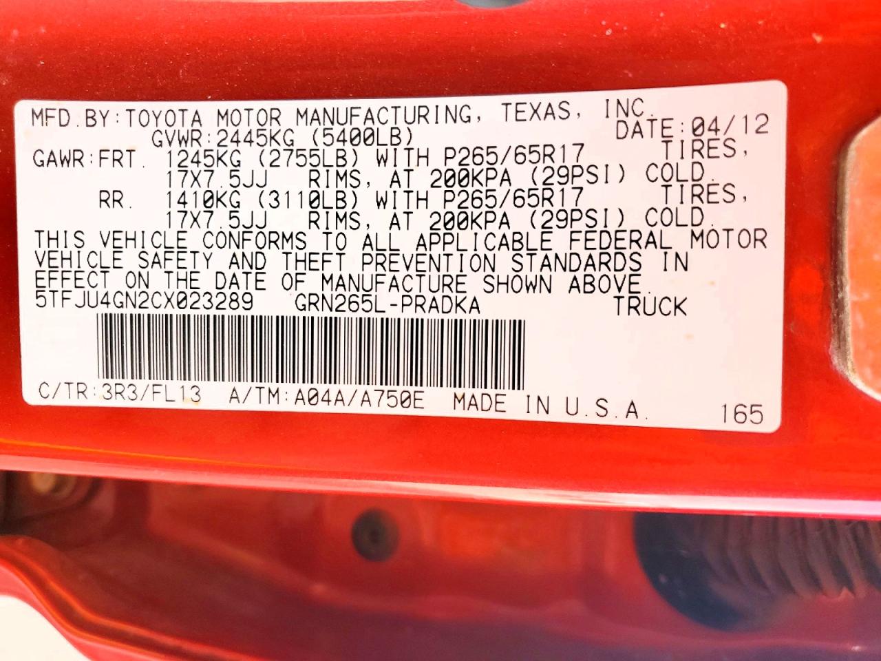 2012 TOYOTA TACOMA