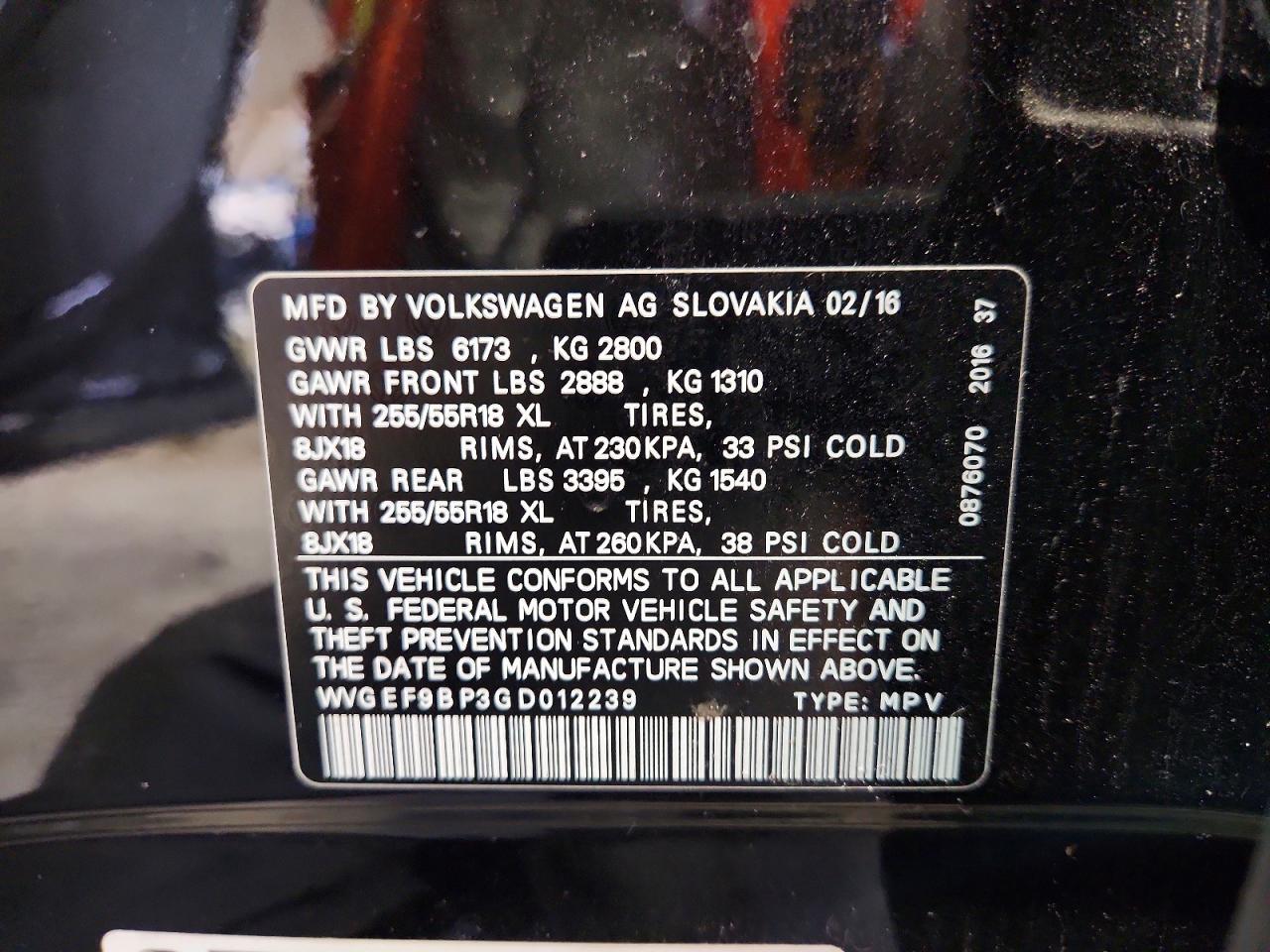 2016 VOLKSWAGEN TOUAREG