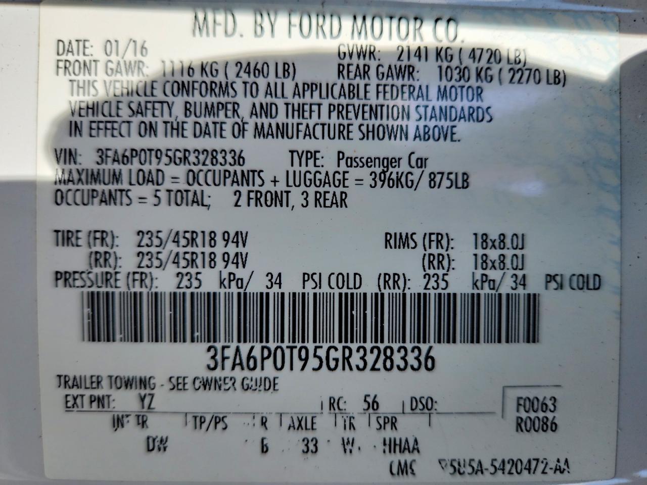 2016 FORD FUSION