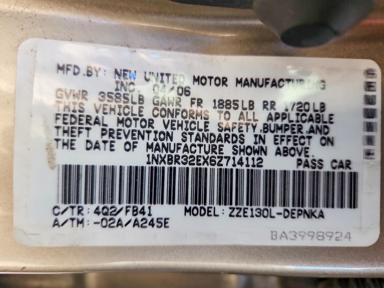 2006 TOYOTA COROLLA