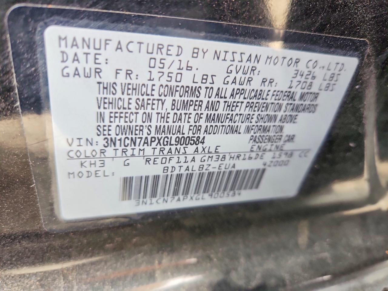 2016 NISSAN VERSA