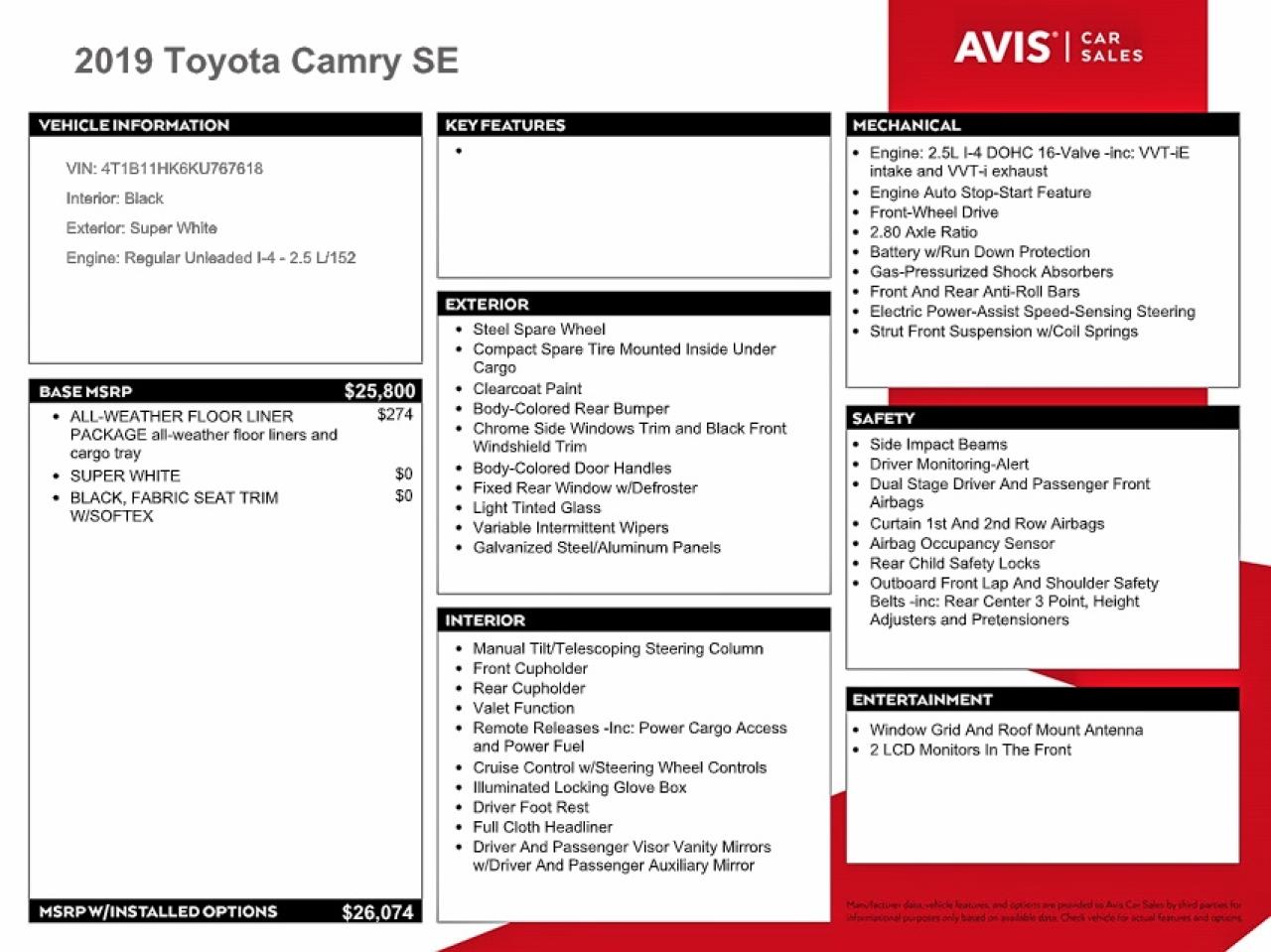 2019 TOYOTA CAMRY