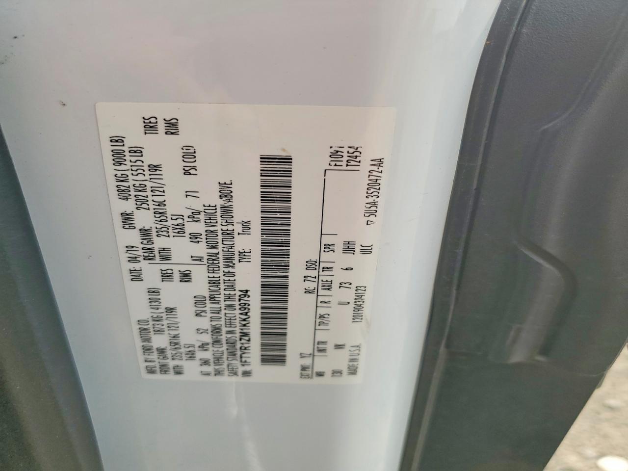 2019 FORD TRANSIT