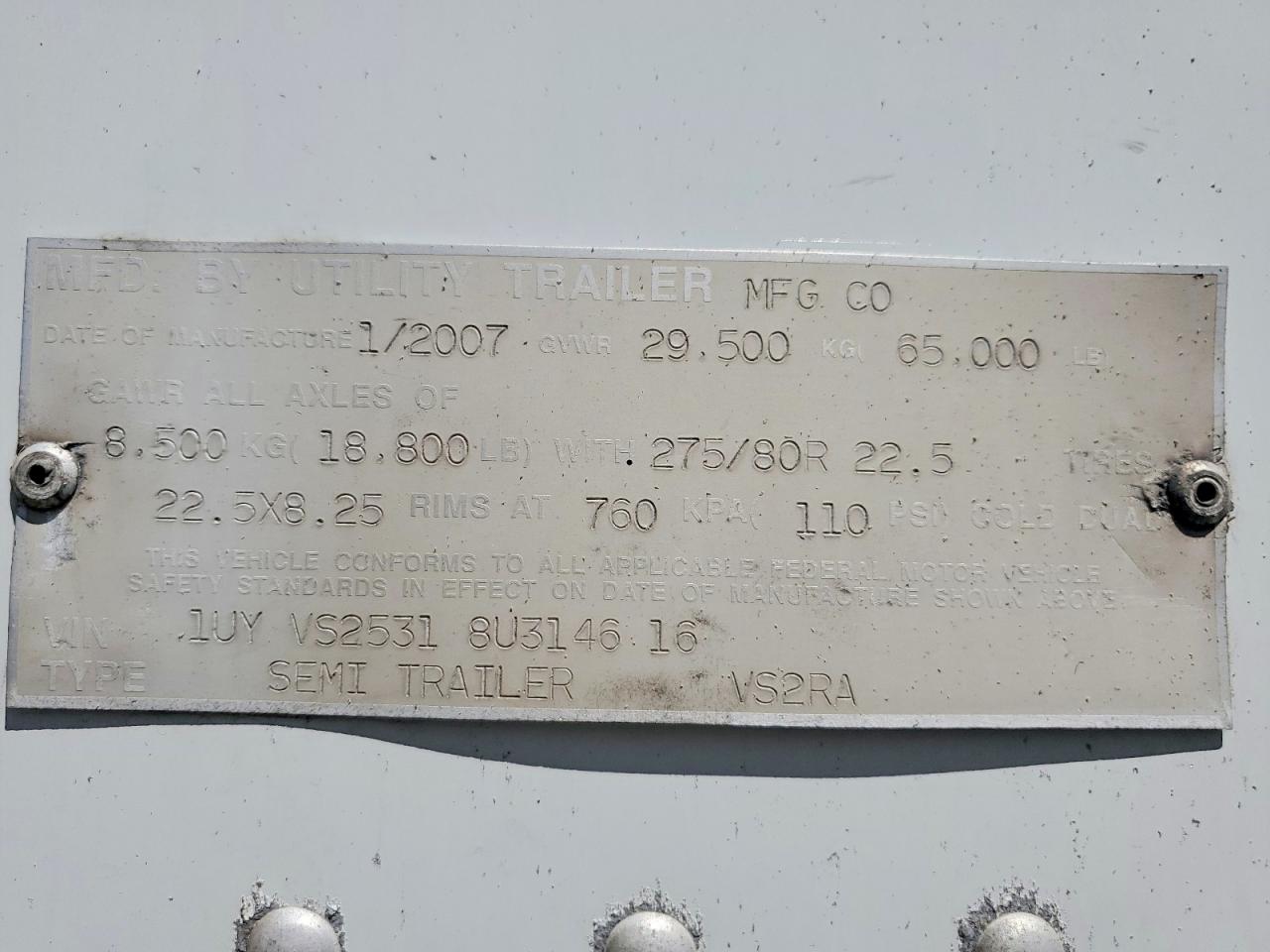 2008 UTILITY TRAILER MANUFACTURE REEFER