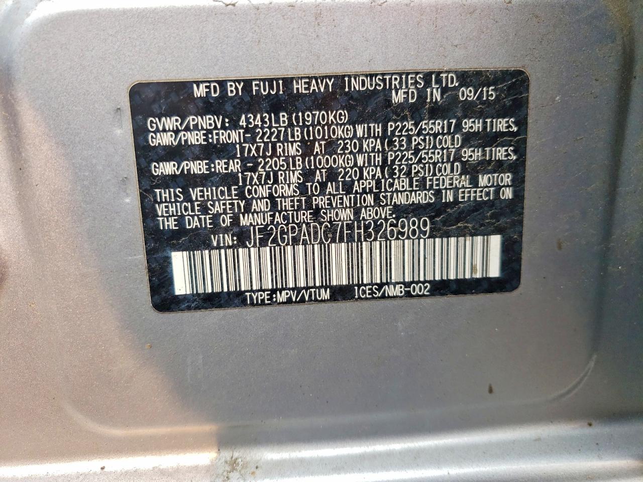 2015 SUBARU XV