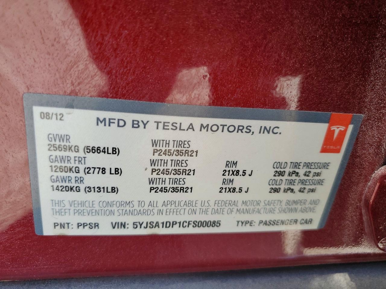 2012 TESLA MODEL S