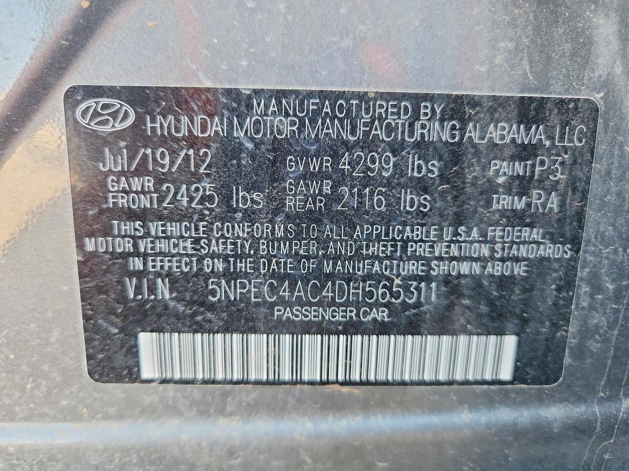 2013 HYUNDAI SONATA