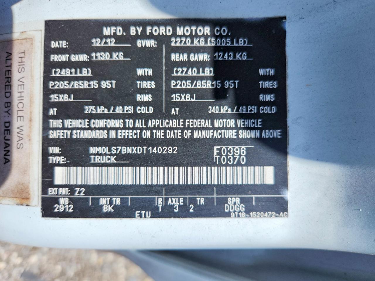 2013 FORD TRANSIT