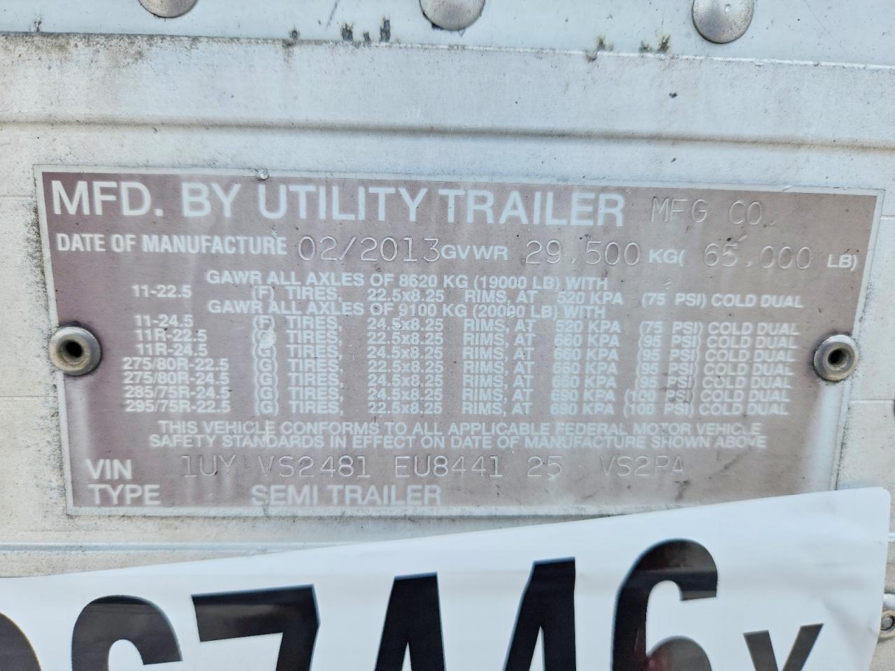 2014 UTILITY TRAILER MANUFACTURE TRAILER