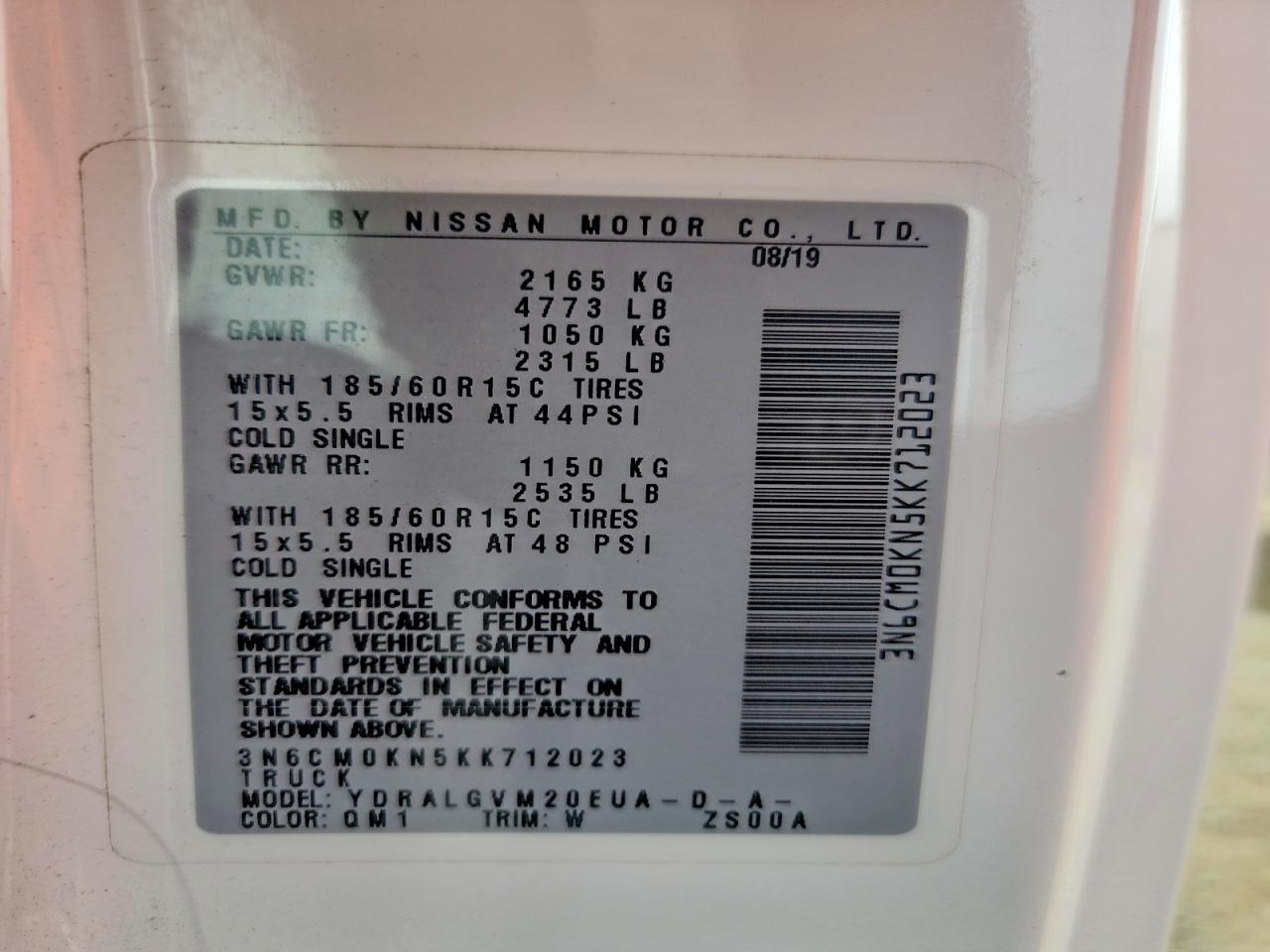 2019 NISSAN NV200 SV