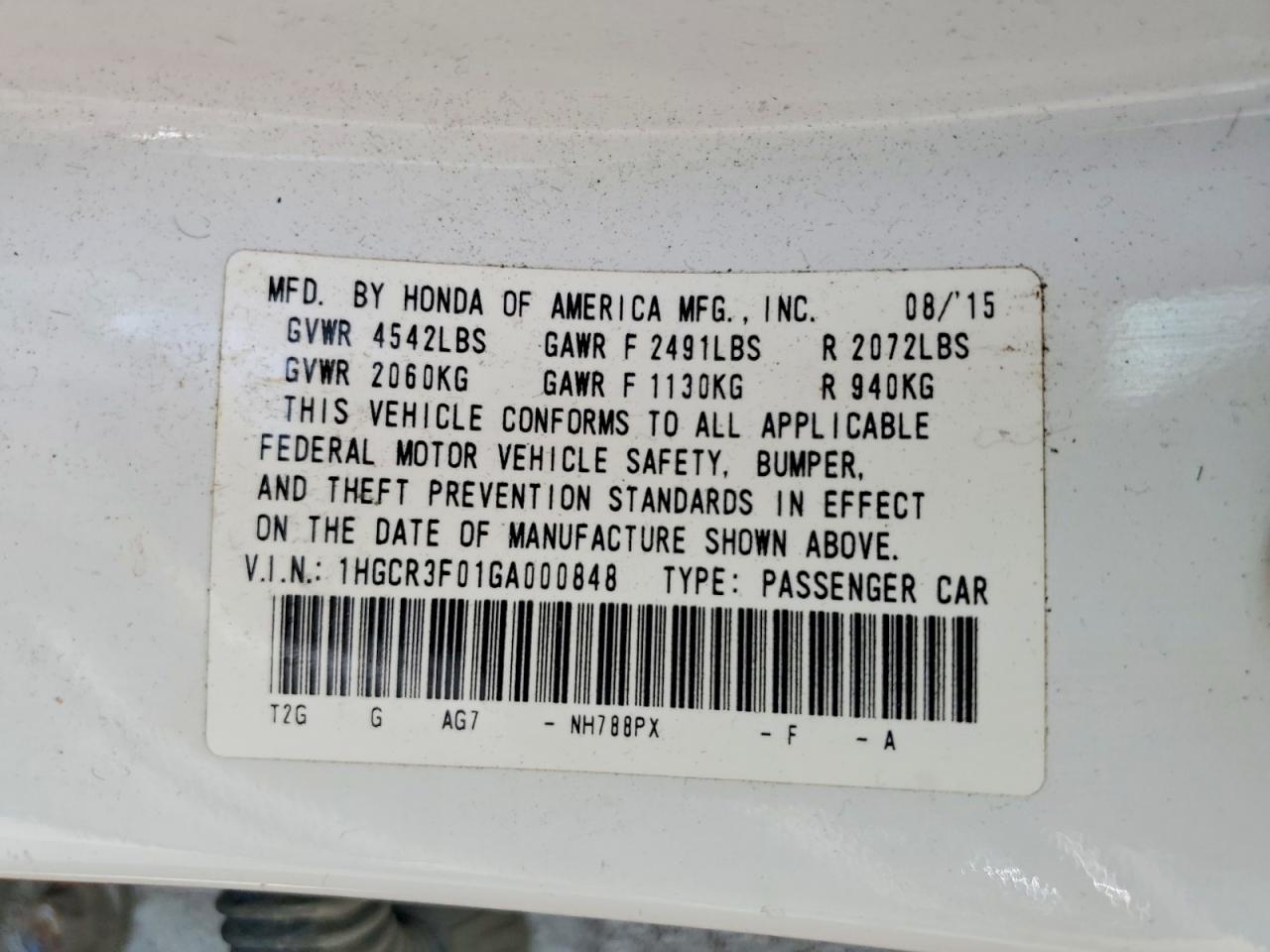 2016 HONDA ACCORD