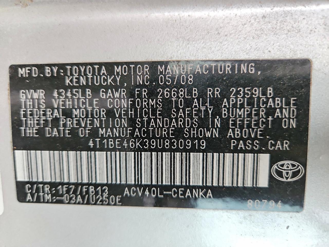 2009 TOYOTA CAMRY