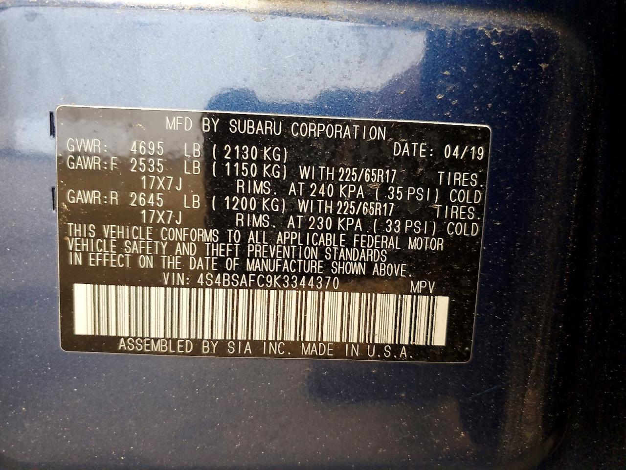 2019 SUBARU OUTBACK