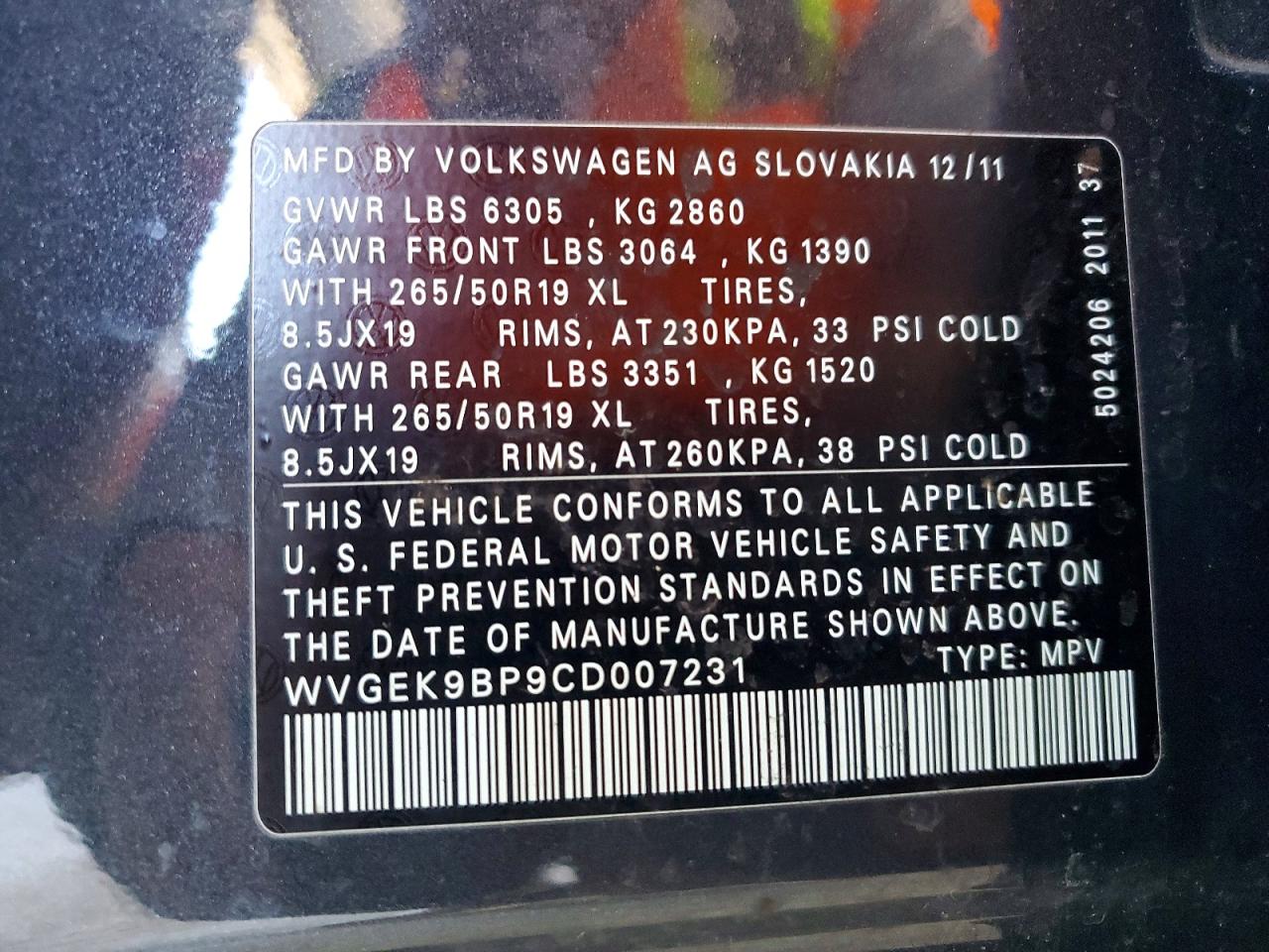 2012 VOLKSWAGEN TOUAREG