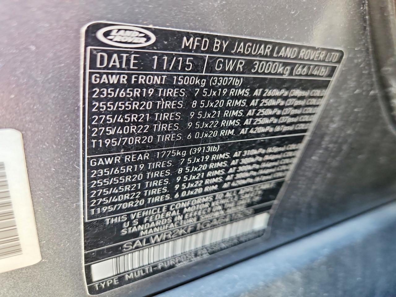 2016 LAND ROVER RANGEROVER