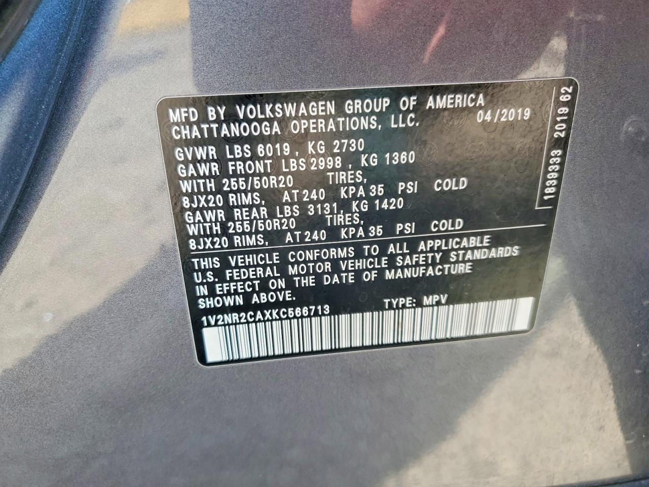 2019 VOLKSWAGEN ATLAS
