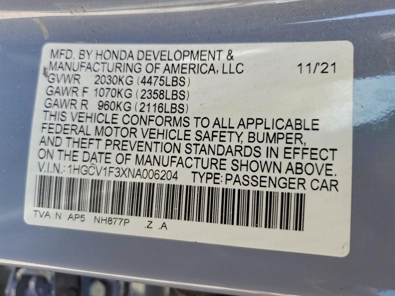 2022 HONDA ACCORD