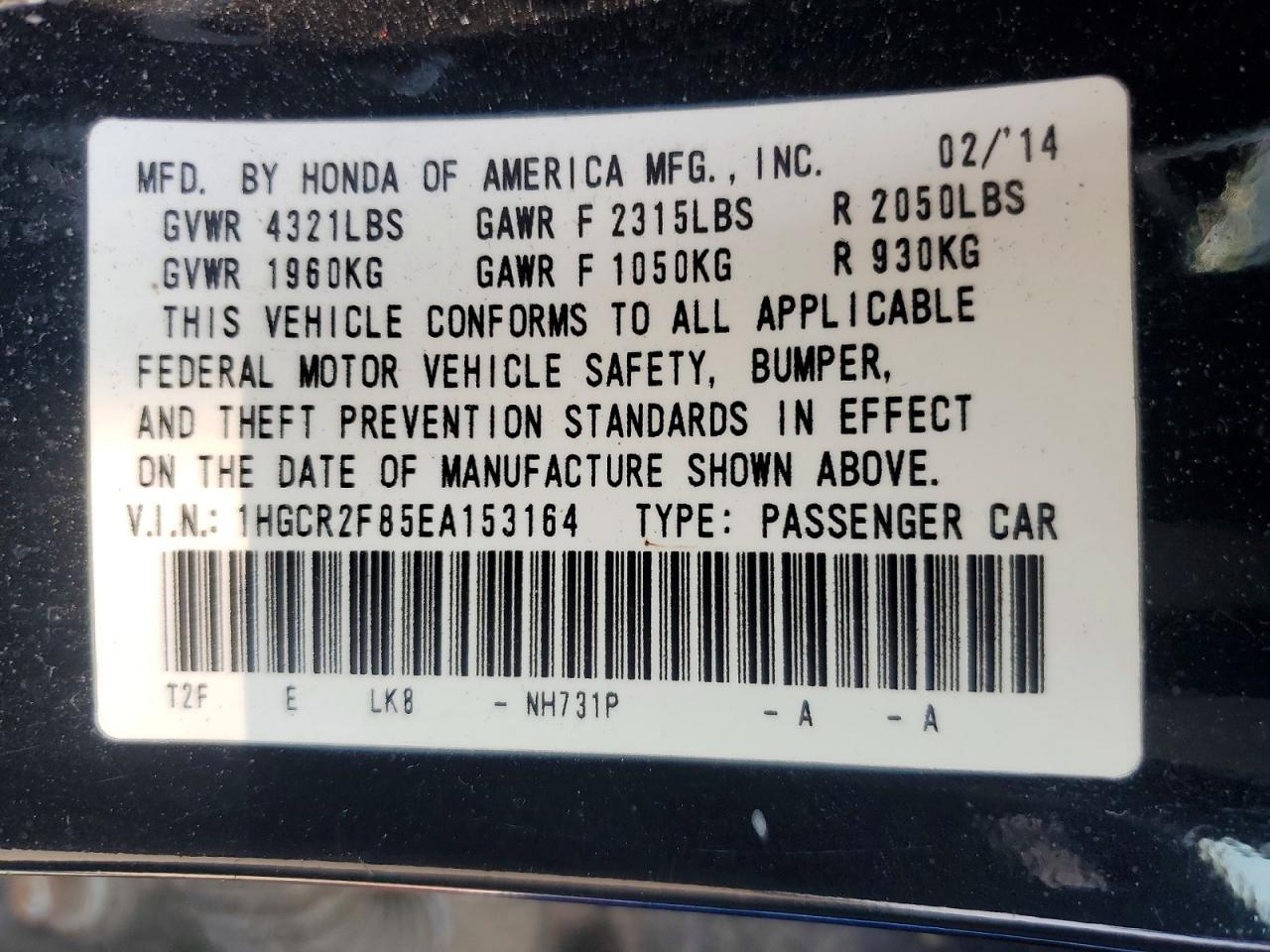 2014 HONDA ACCORD