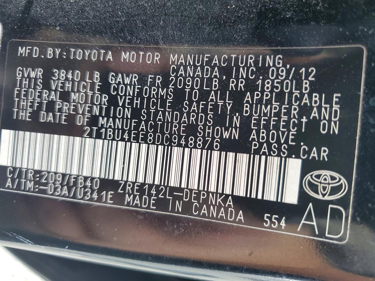 2013 TOYOTA COROLLA