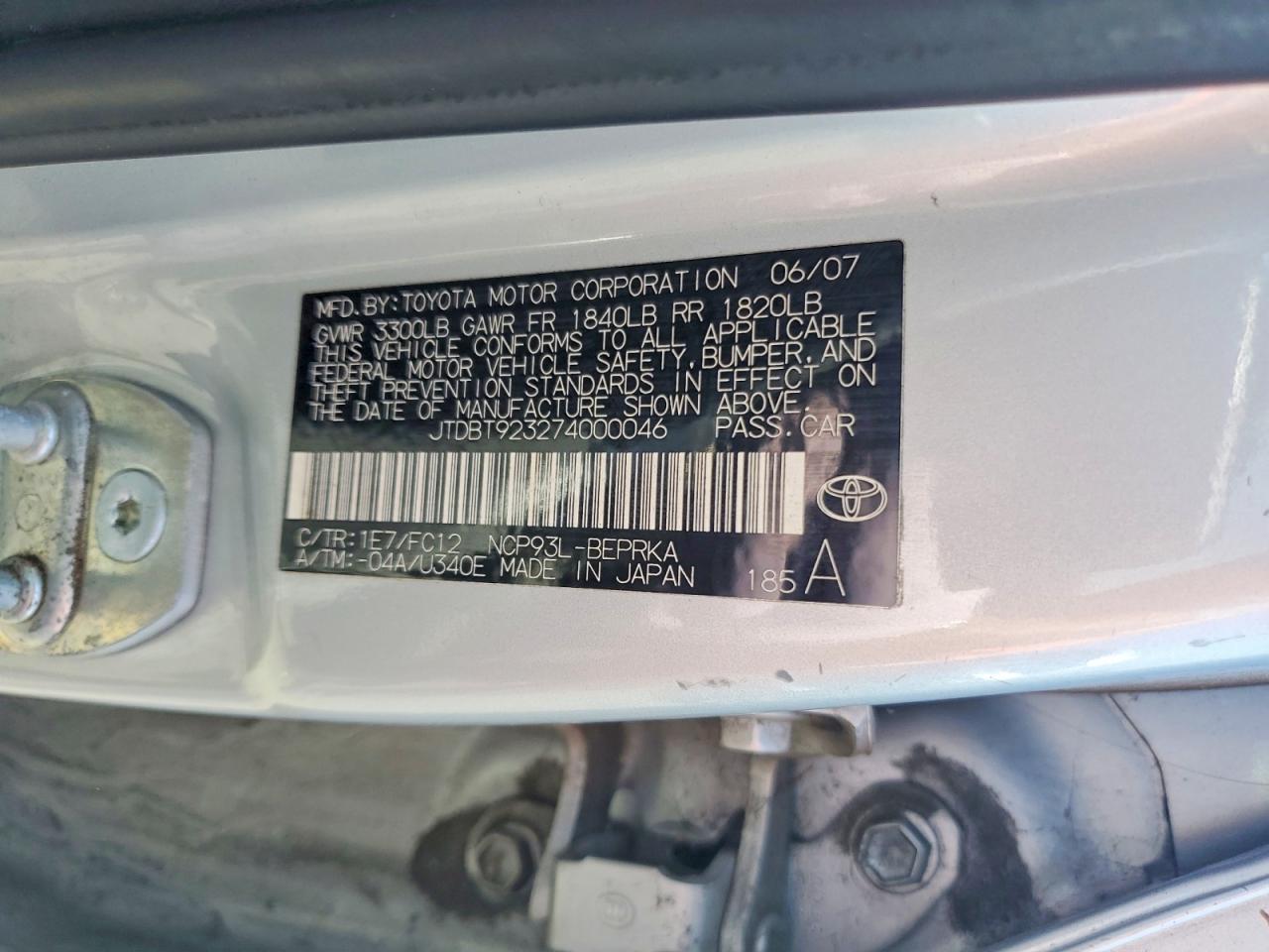 2007 TOYOTA YARIS