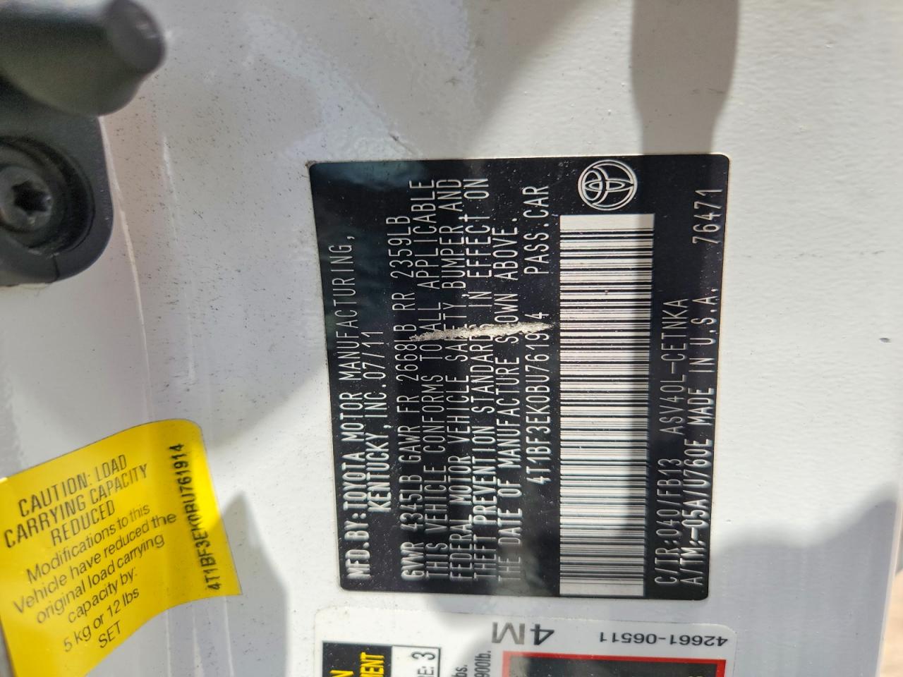 2011 TOYOTA CAMRY
