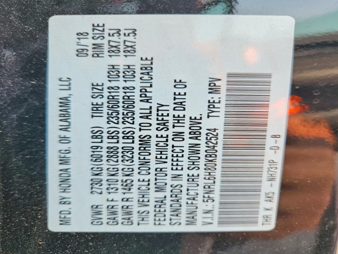 2019 HONDA ODYSSEY