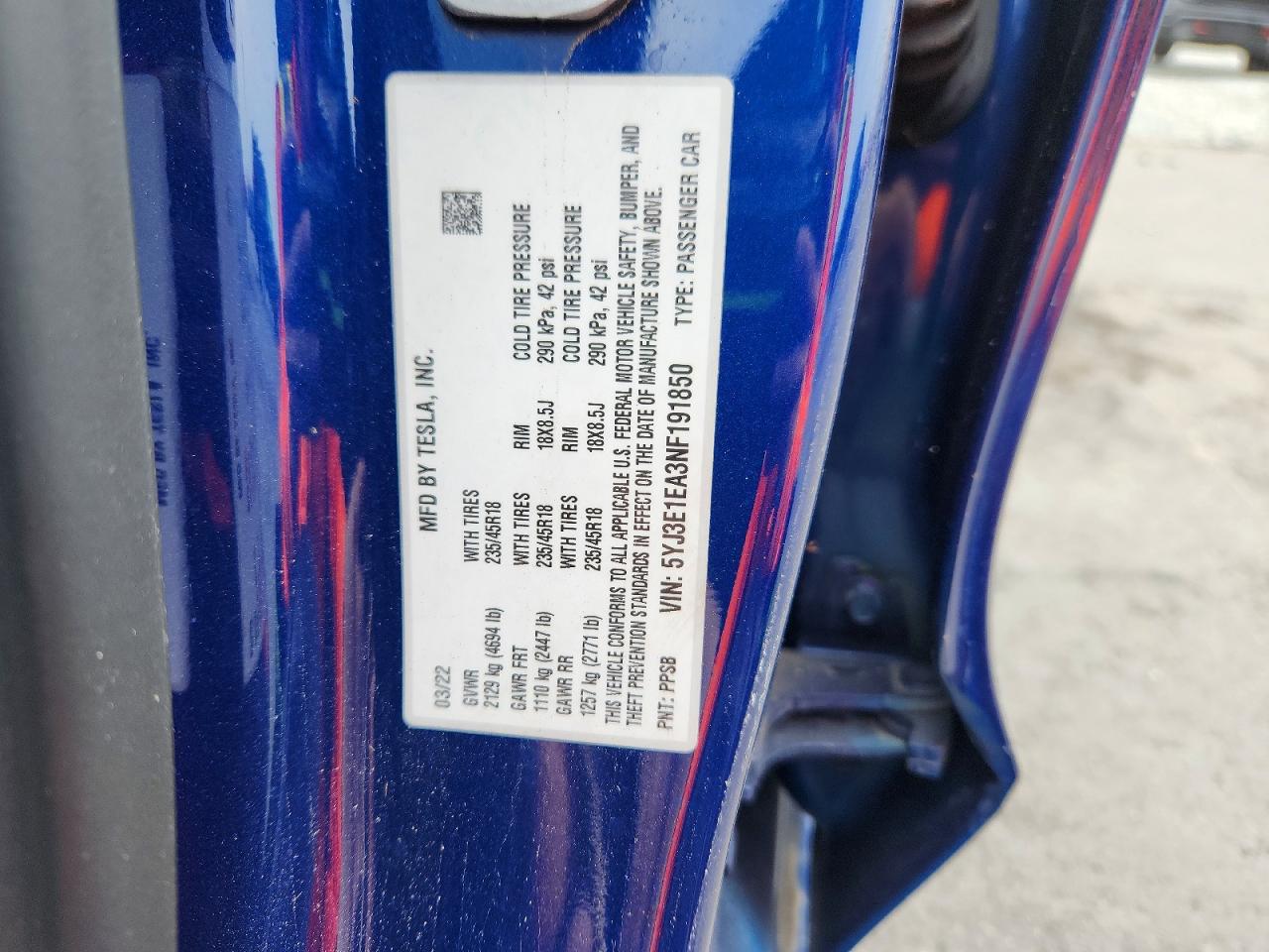 2022 TESLA MODEL 3
