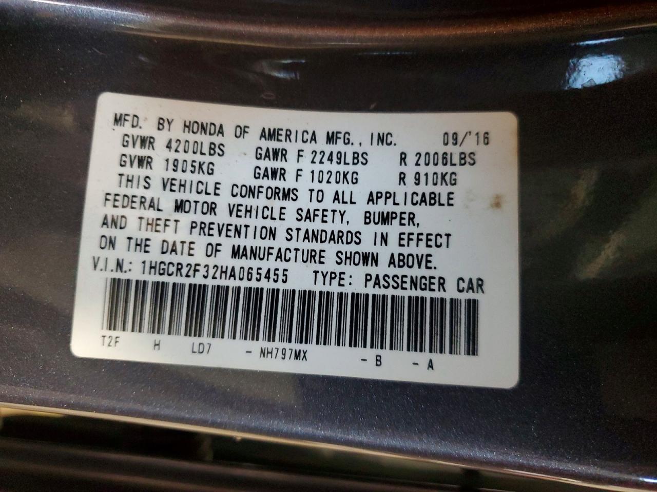 2017 HONDA ACCORD