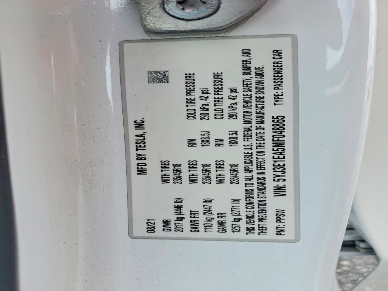 2021 TESLA MODEL 3
