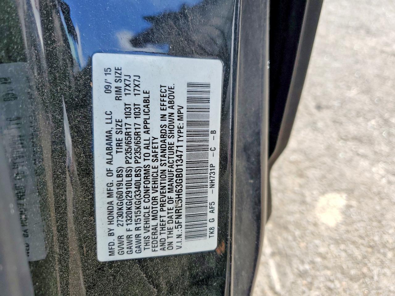 2016 HONDA ODYSSEY