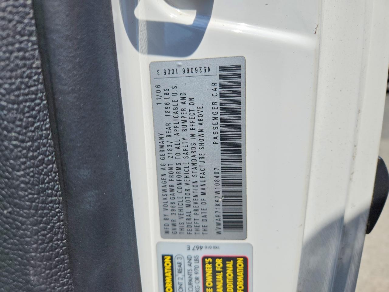 2007 VOLKSWAGEN RABBIT