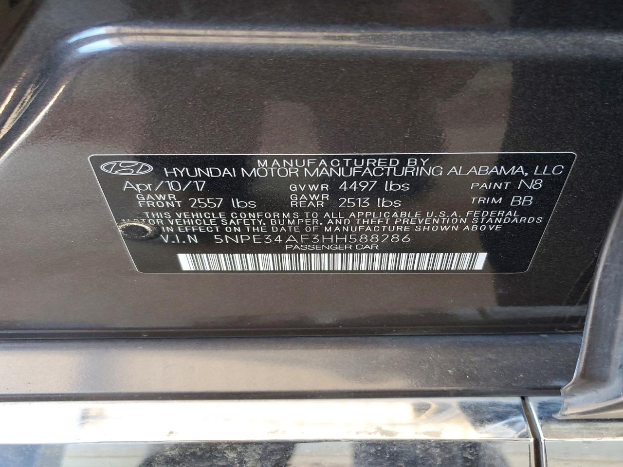 2017 HYUNDAI SONATA