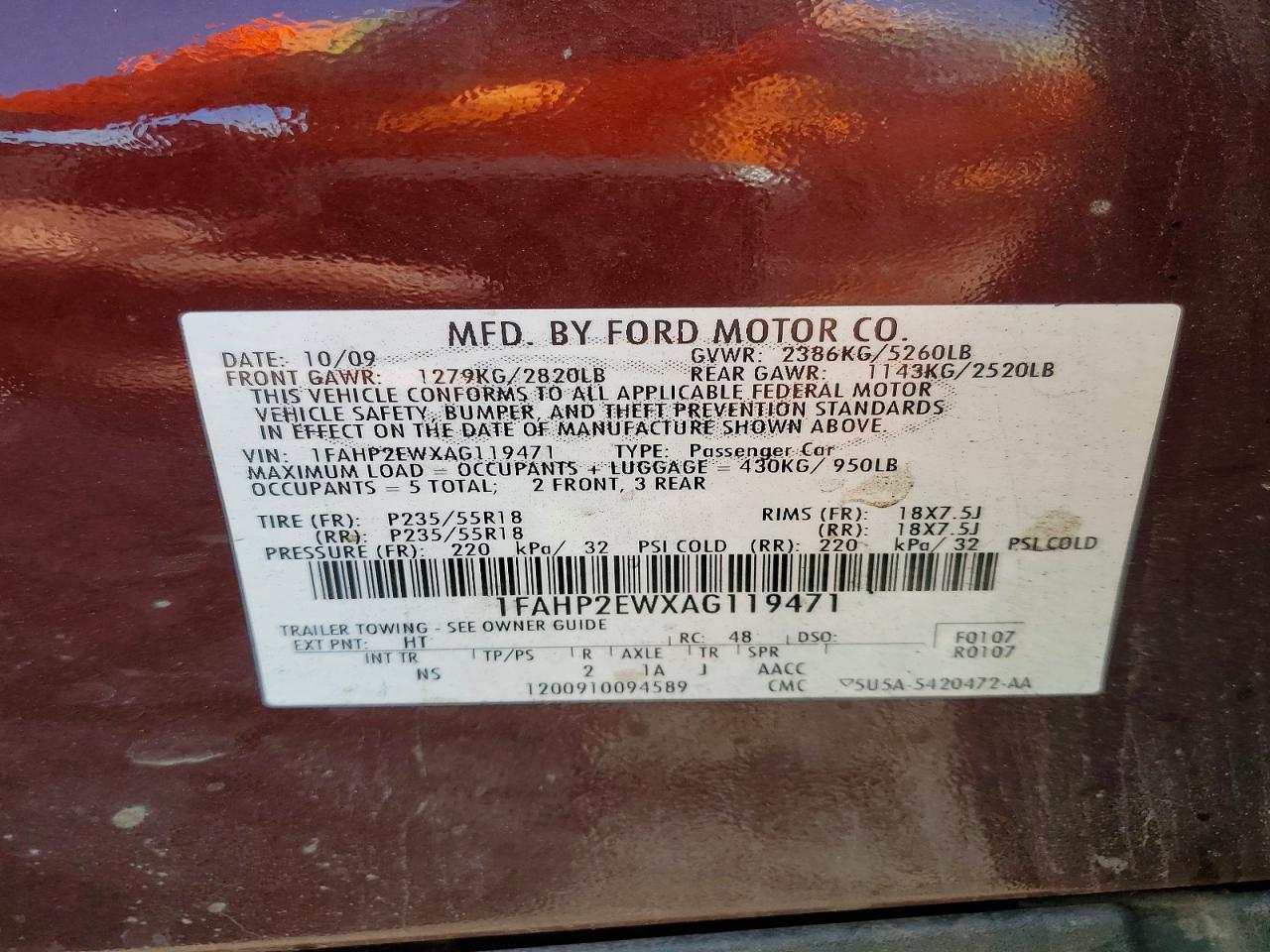 2010 FORD TAURUS